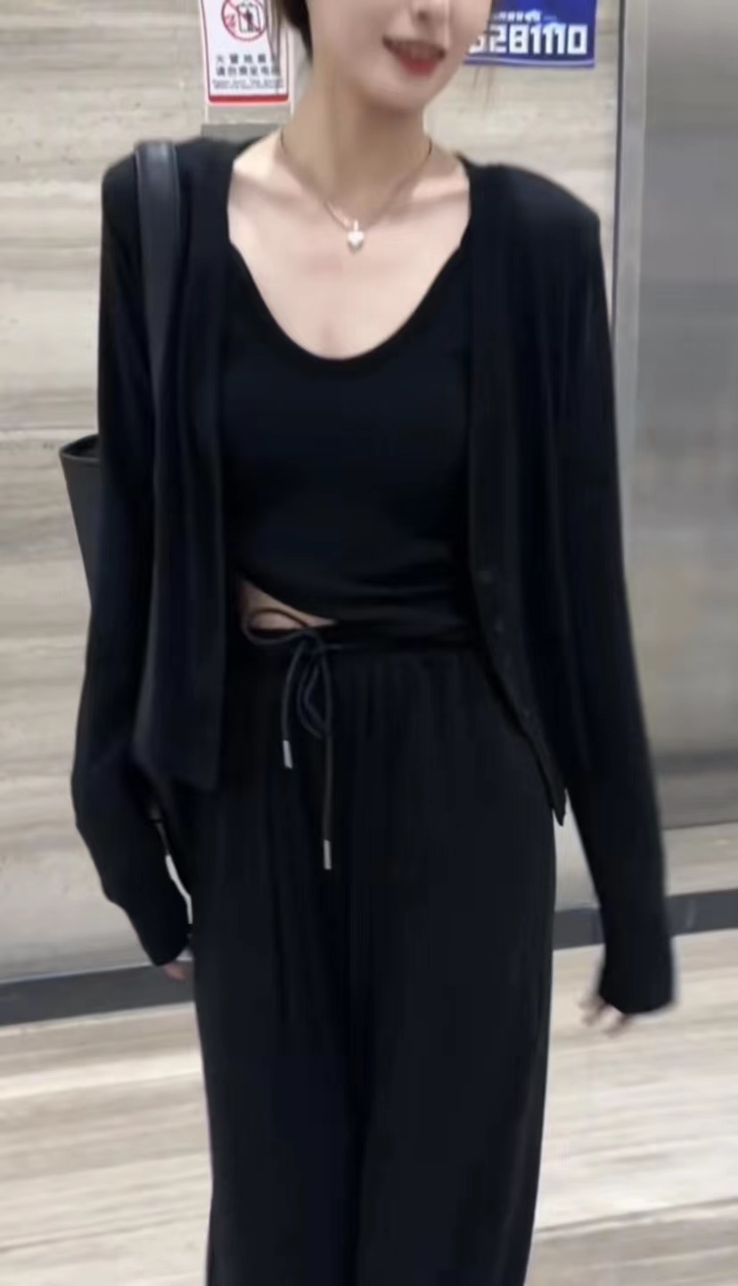 2025 Early Autumn New Fashion Versatile Pure Desire Style Three-Piece Women's Elegant Wide-Leg Pants Set