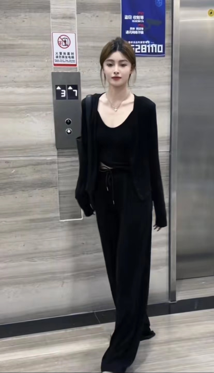 2025 Early Autumn New Fashion Versatile Pure Desire Style Three-Piece Women's Elegant Wide-Leg Pants Set