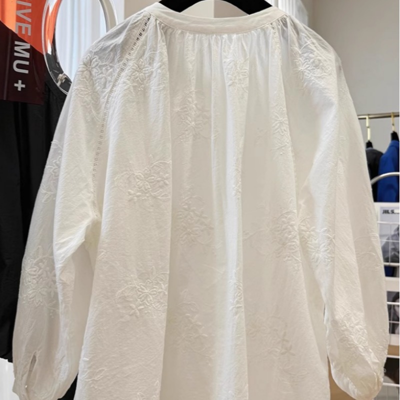 Plus Size Embroidered Round Neck Long Sleeve Shirt Autumn Korean Style Loose Top