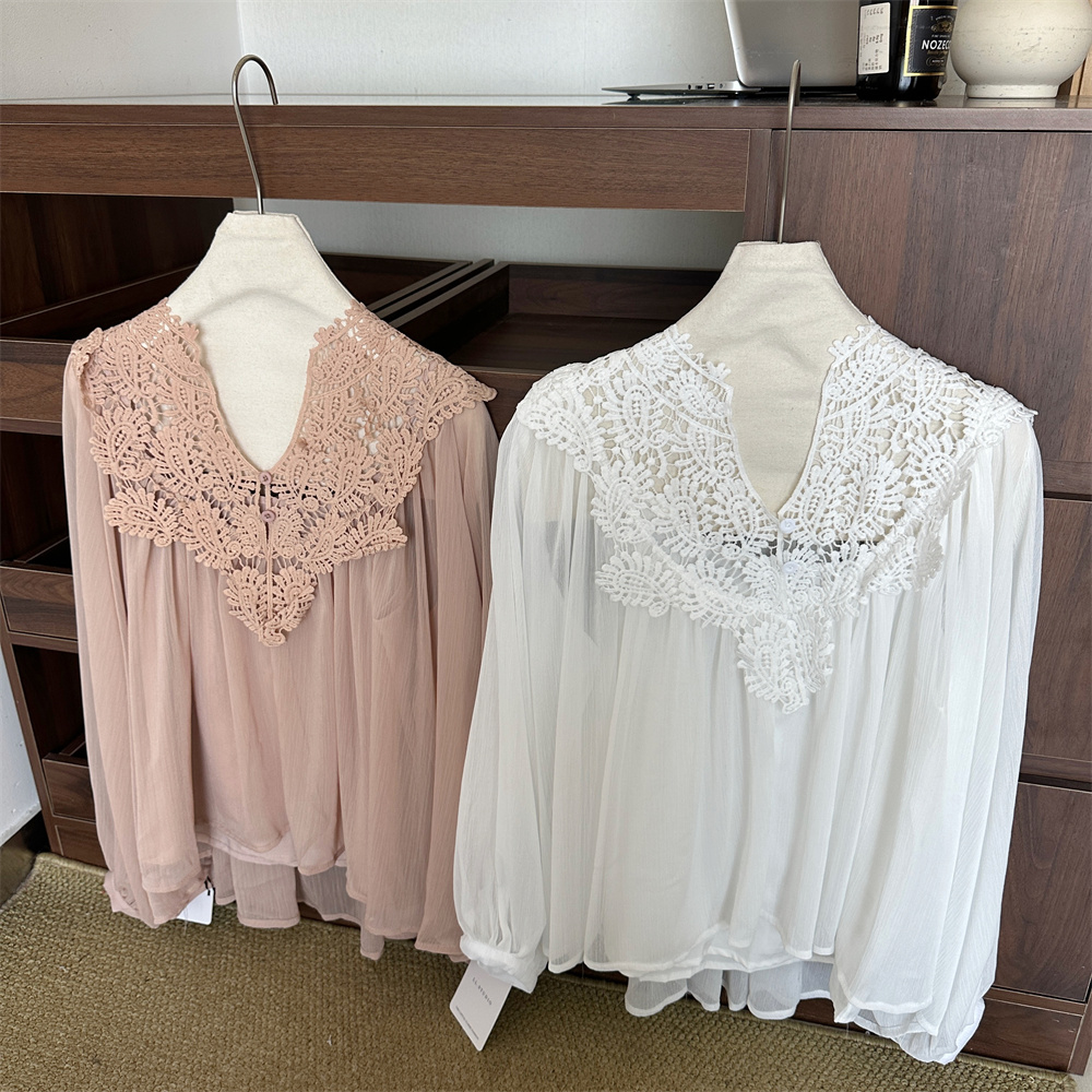 Elegant Lace Trim V-Neck Chiffon Top Two-Piece Set for Women