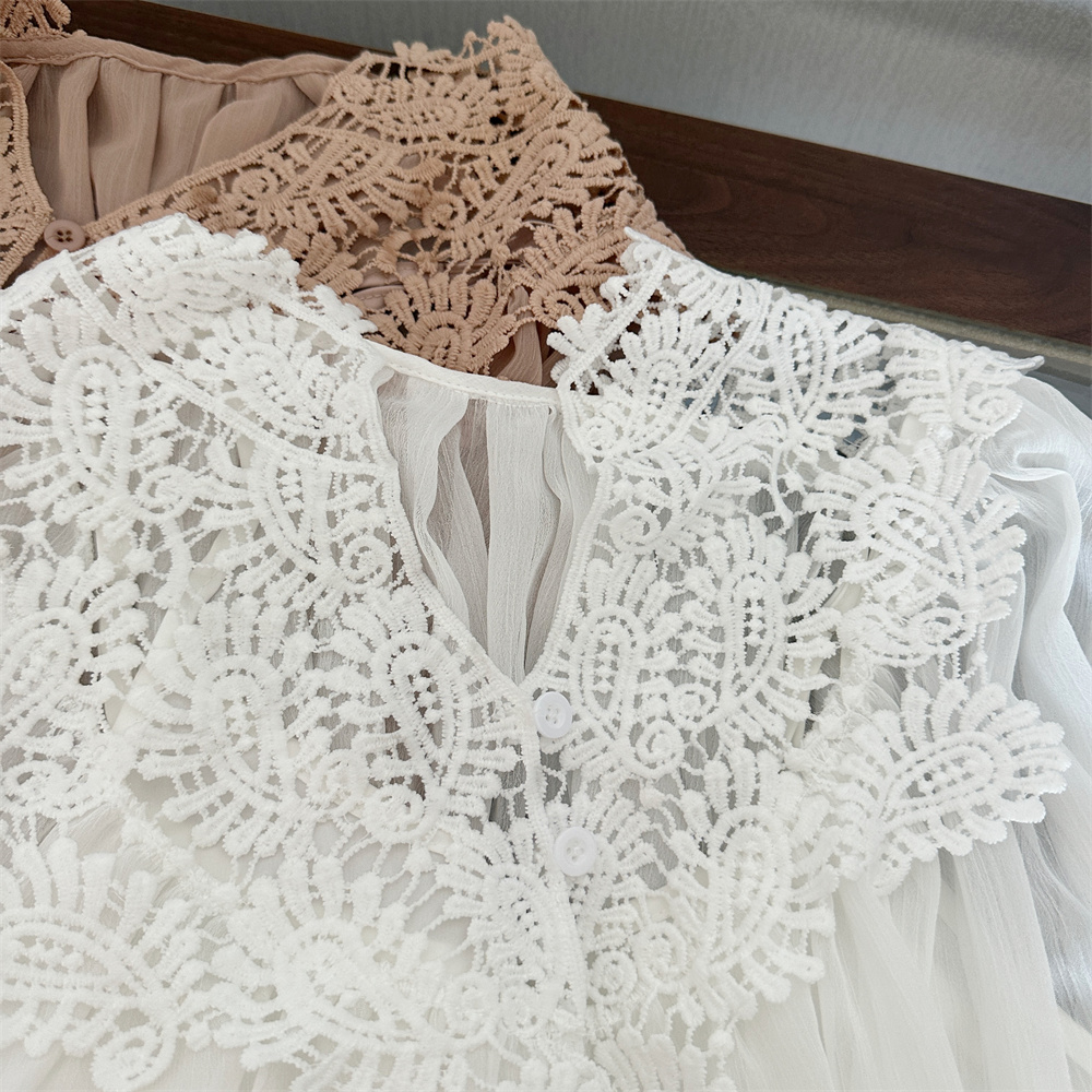Elegant Lace Trim V-Neck Chiffon Top Two-Piece Set for Women