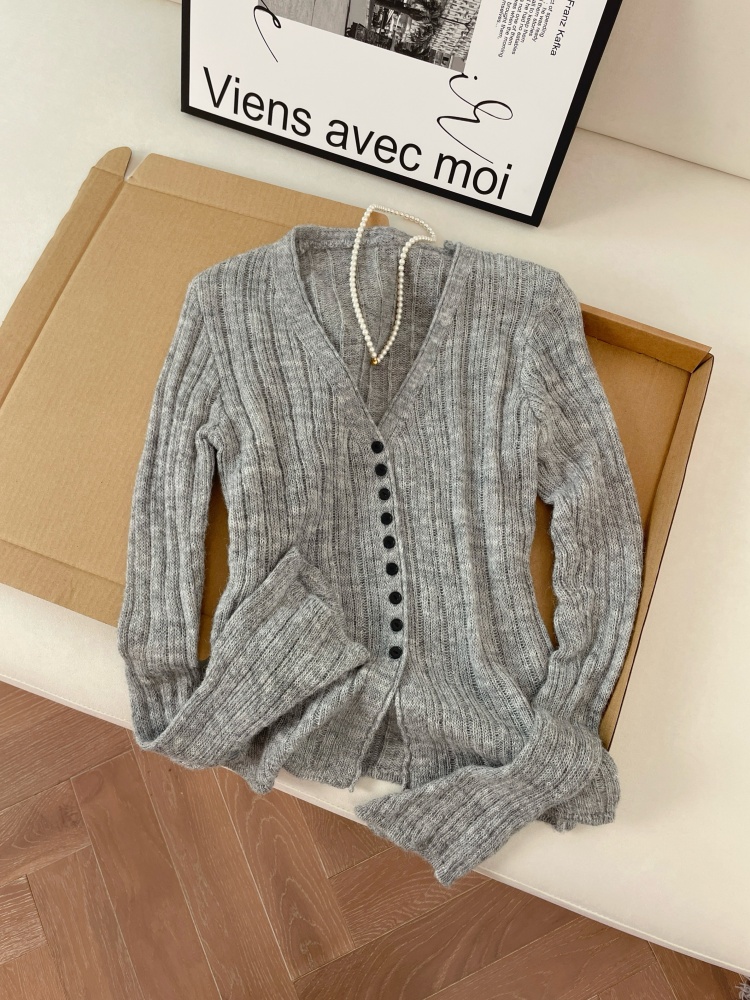 Lazy Style V-Neck Knit Top Women Spring Long Sleeve Pullover