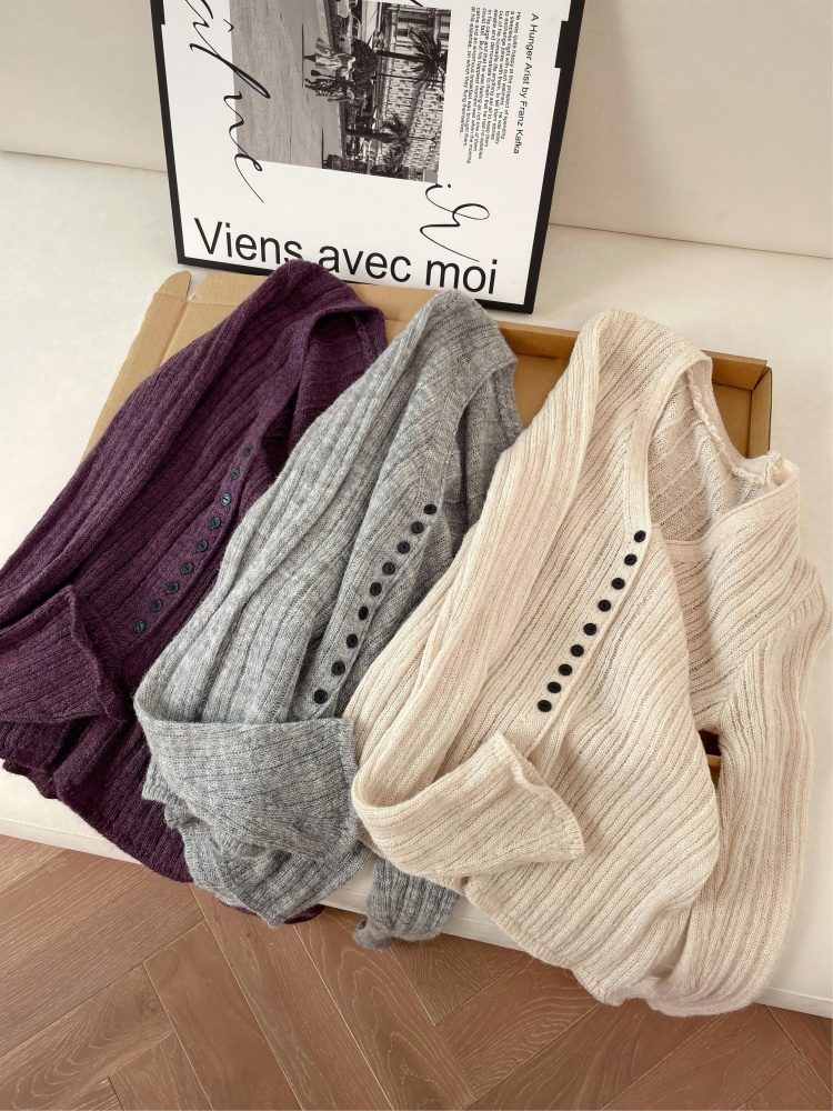 Lazy Style V-Neck Knit Top Women Spring Long Sleeve Pullover
