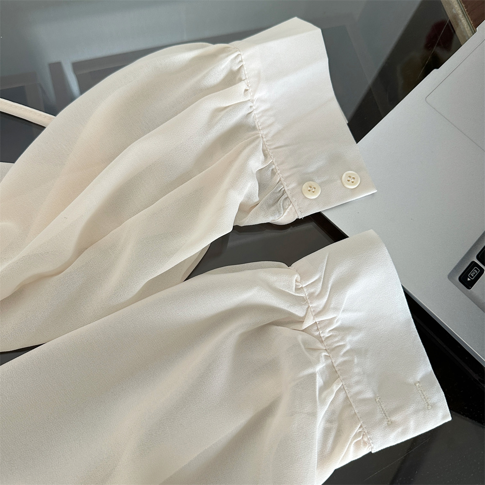 Women's Pearl Sequin Backless Chiffon Shirt with Tie