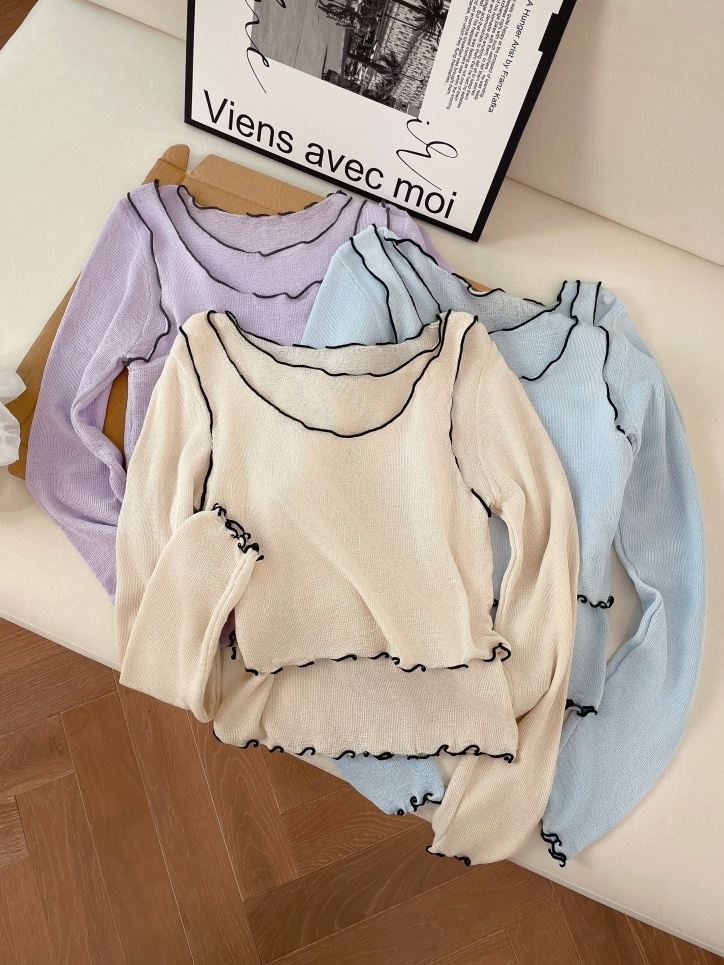 Women's Sweet Knit Two-Piece Set with Ruffle Trim Slimming Spring Summer Thin Layering Top