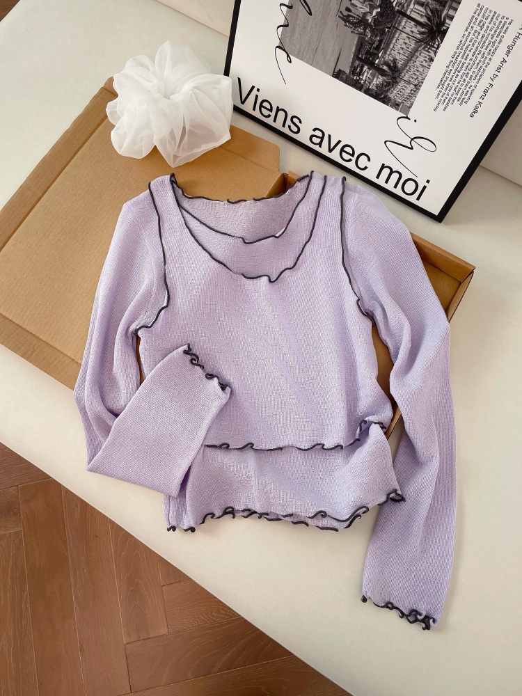 Women's Sweet Knit Two-Piece Set with Ruffle Trim Slimming Spring Summer Thin Layering Top