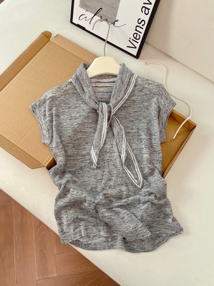 Women's Summer Knit Two-Piece Set with Cape Layering Short Sleeve Top