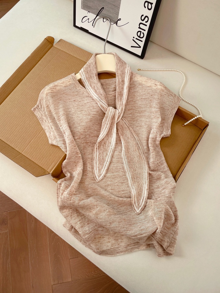 Women's Summer Knit Two-Piece Set with Cape Layering Short Sleeve Top