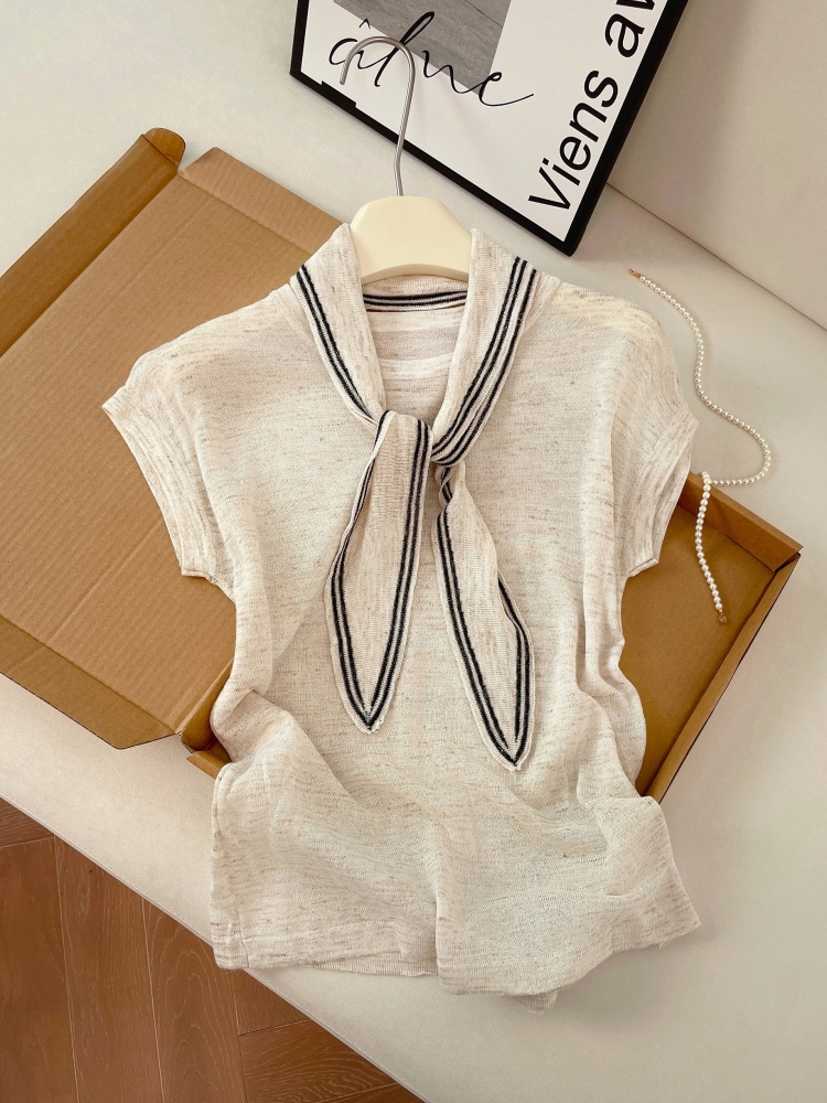 Women's Summer Knit Two-Piece Set with Cape Layering Short Sleeve Top
