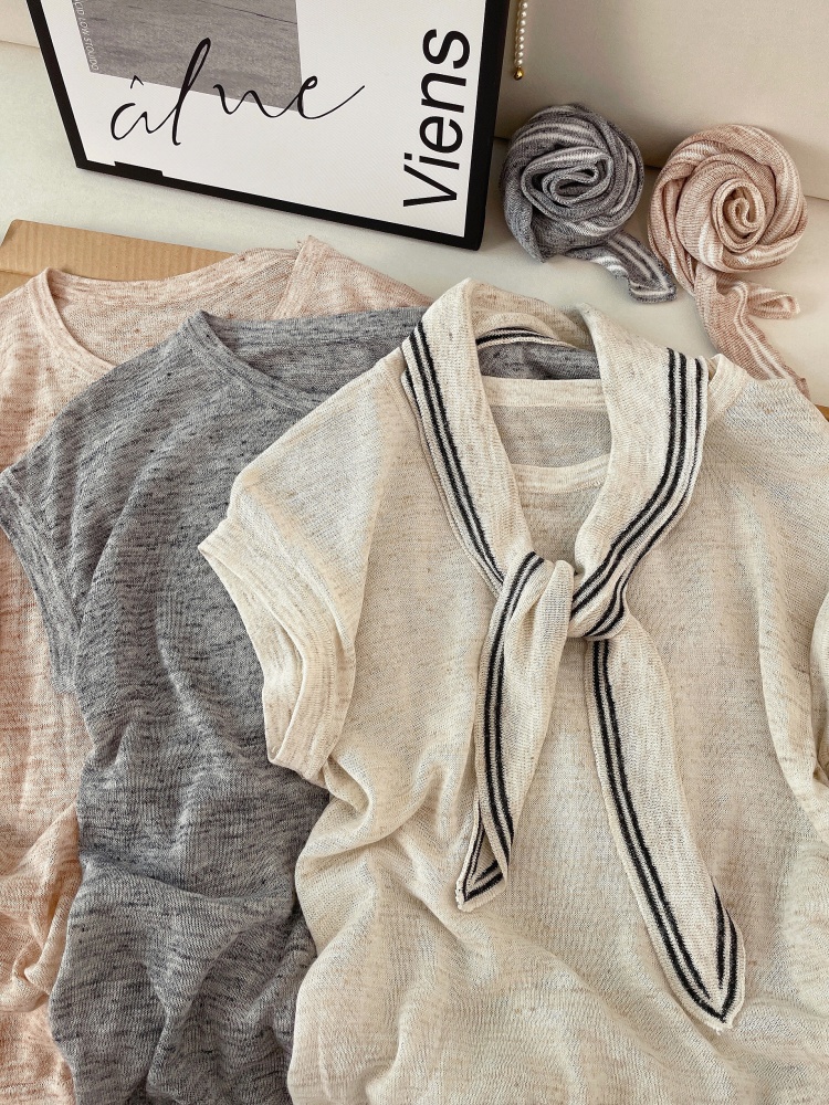 Women's Summer Knit Two-Piece Set with Cape Layering Short Sleeve Top