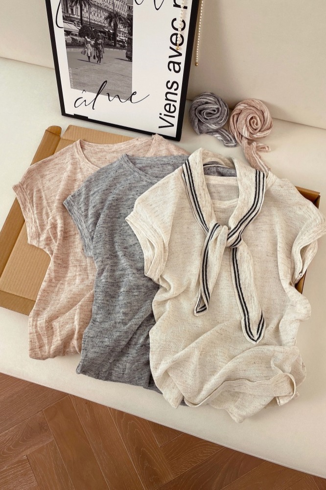Women's Summer Knit Two-Piece Set with Cape Layering Short Sleeve Top
