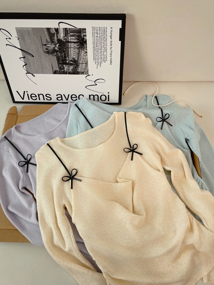 Women's Bow Fake Two-Piece Knit Sweater