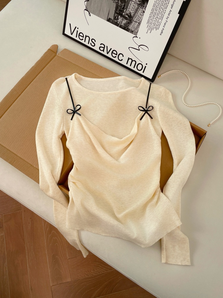 Women's Bow Fake Two-Piece Knit Sweater