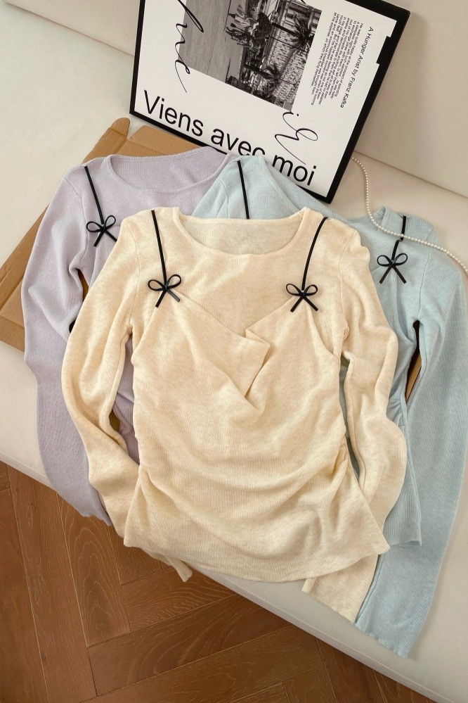 Women's Bow Fake Two-Piece Knit Sweater