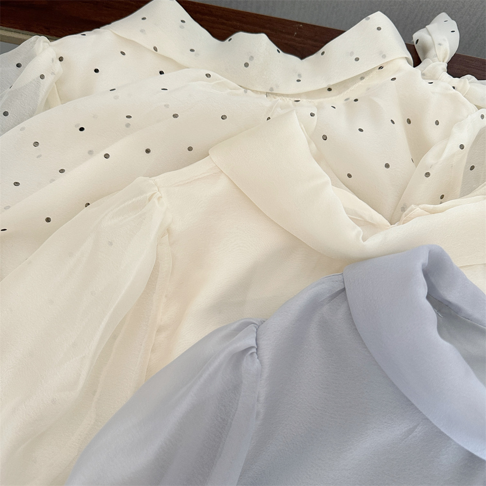 Korean Chic Spring French Polka Dot Tie Sweet Long Sleeve Versatile Shirt Women's Korean Top