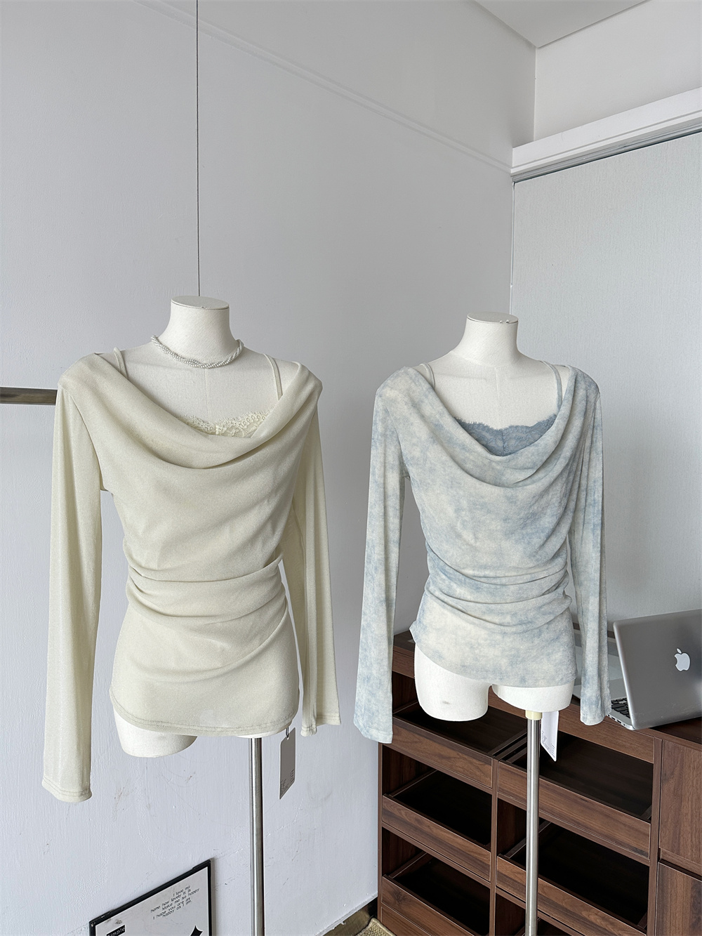Korean Tie-Dye Lace Patchwork Long Sleeve Top Women Spring Summer Sexy Sweetheart Neckline Fake Two-Piece T-Shirt