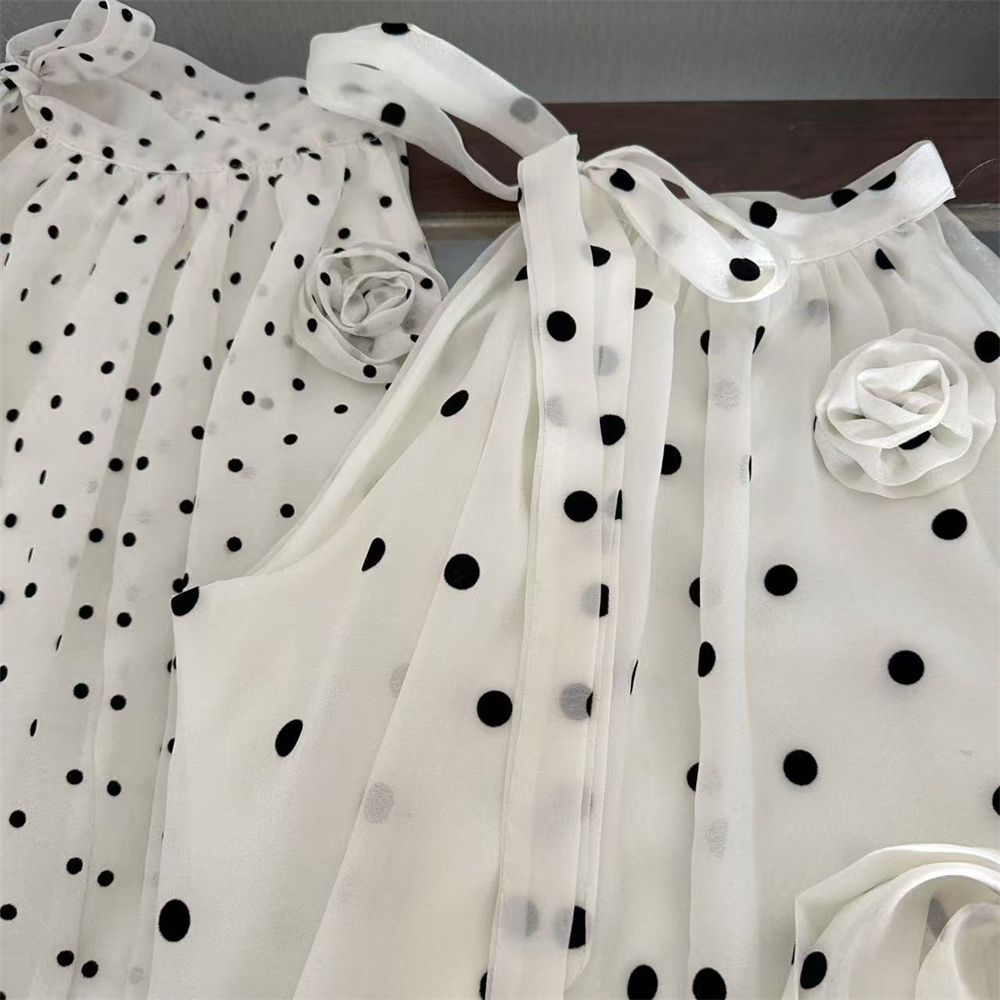 Women's Chiffon Polka Dot Bow Tie Halter Sleeveless Vest 2026 Summer Loose Slimming Shirt Top
