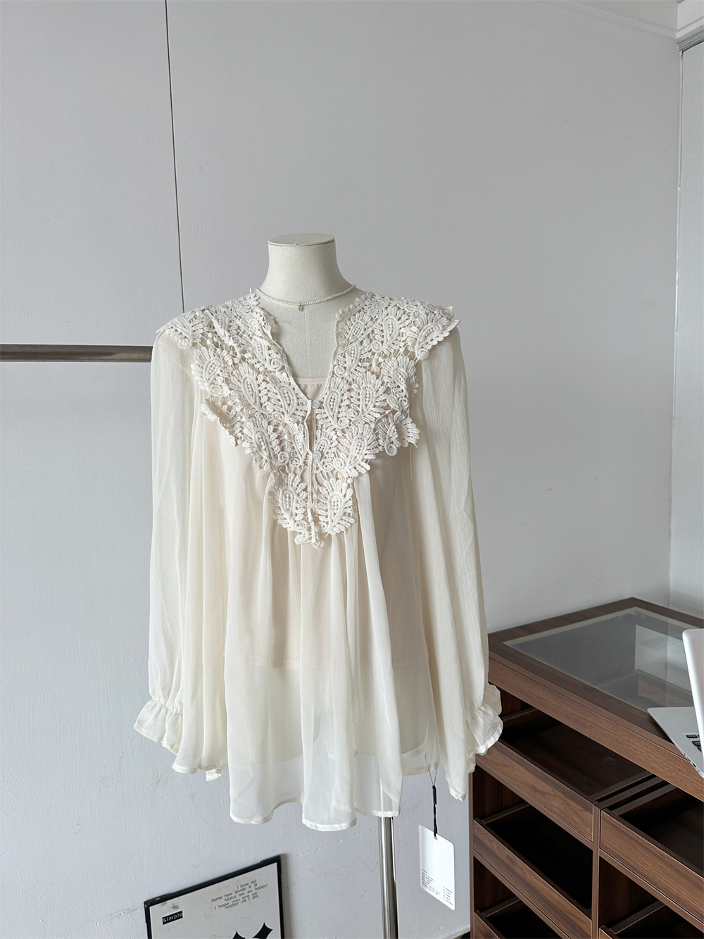 French Sweet Lace Flared Sleeve Chiffon Blouse and Cami Two Piece Set for Women 2026 Summer