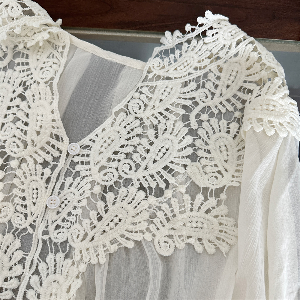 French Sweet Lace Flared Sleeve Chiffon Blouse and Cami Two Piece Set for Women 2026 Summer