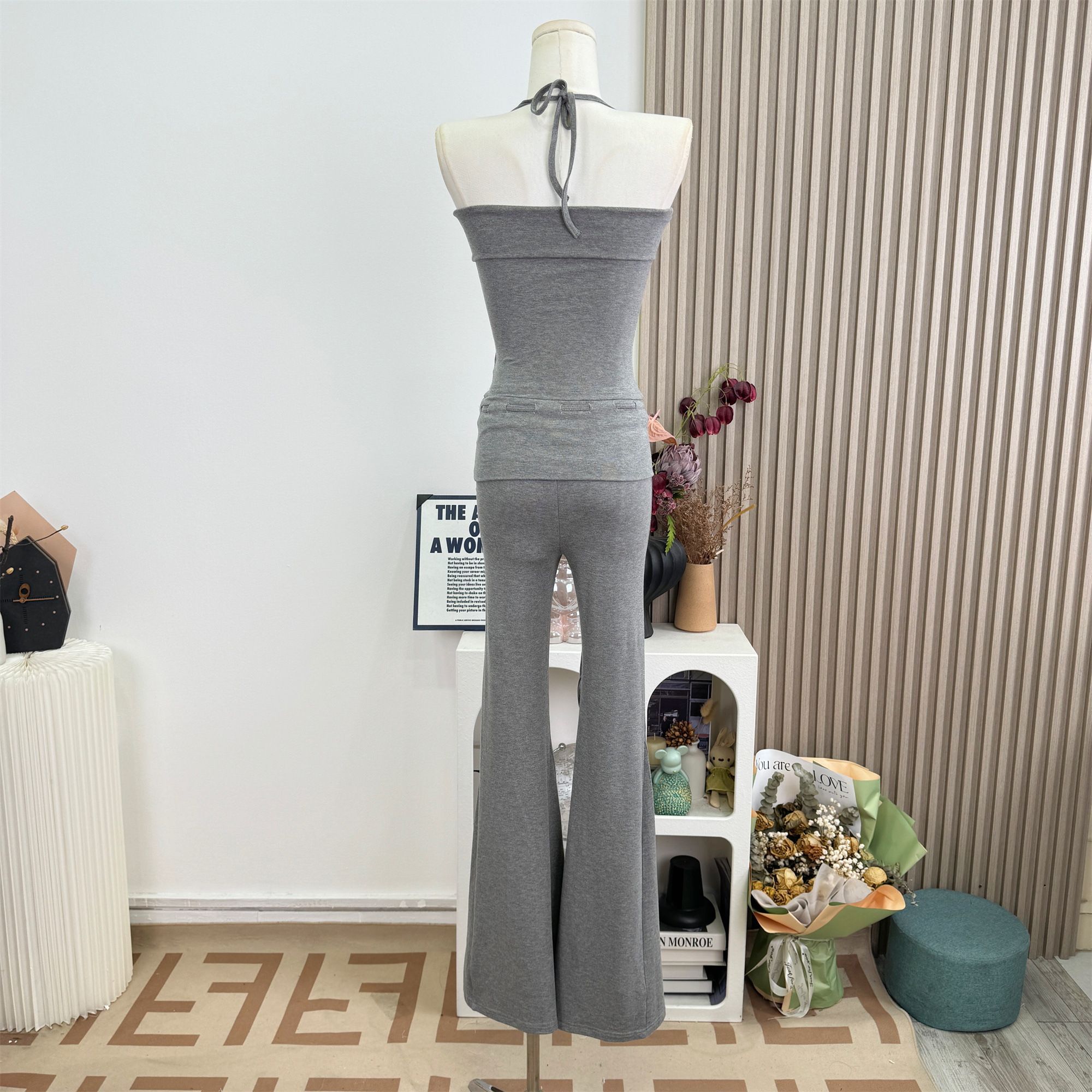 Women's Summer Two-Piece Set Halter Top and Flared Pants - Style 611a6a