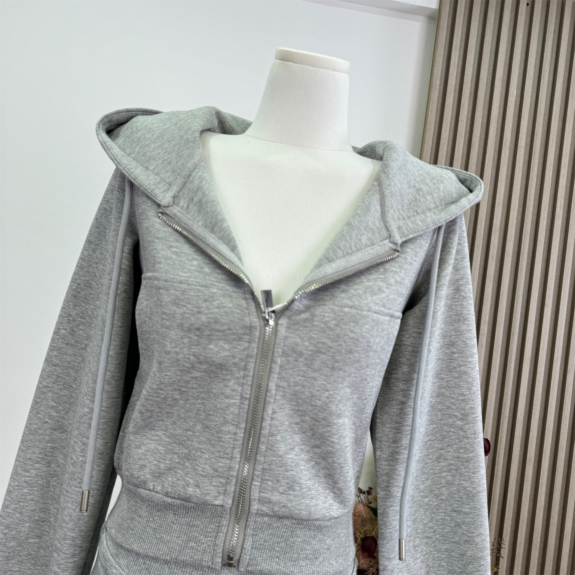 021ope Original Gray Cropped Hooded Long Sleeve Sweatshirt Casual Loose Air Layer Jacket Xinjiang Long Staple Cotton