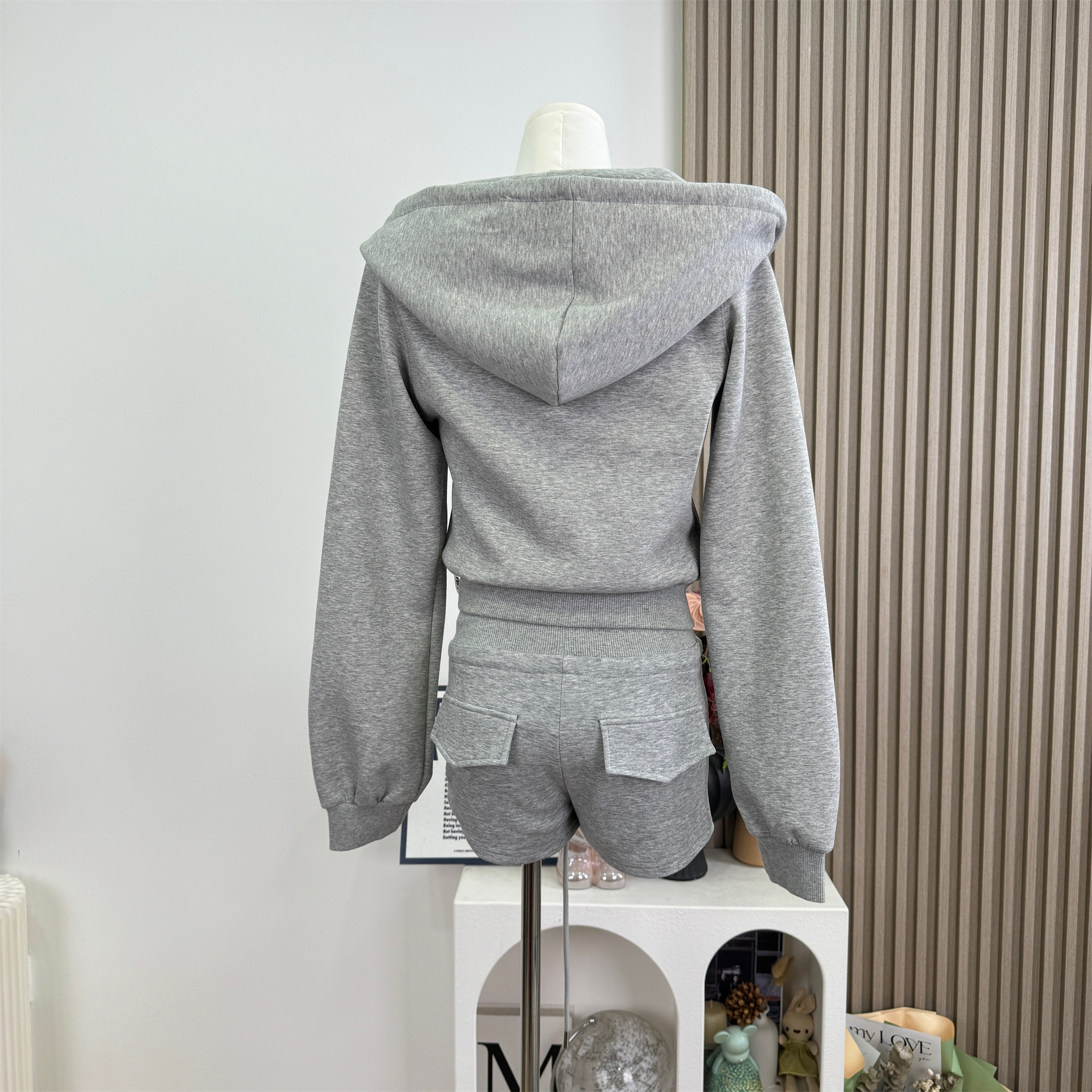 021ope Original Gray Cropped Hooded Long Sleeve Sweatshirt Casual Loose Air Layer Jacket Xinjiang Long Staple Cotton