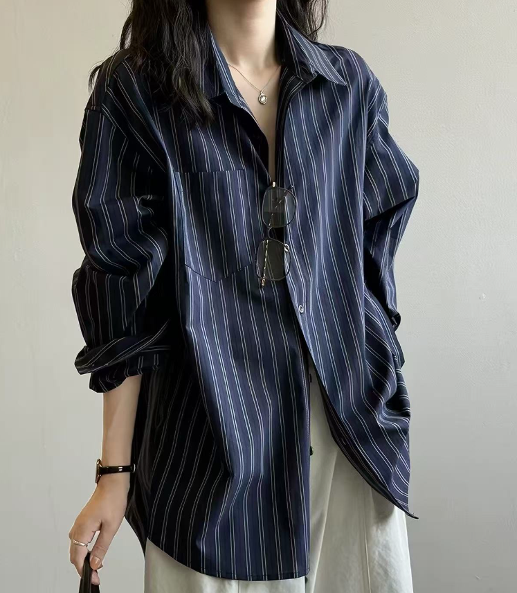Women's Striped Long Sleeve Shirt Casual Loose Plus Size Top