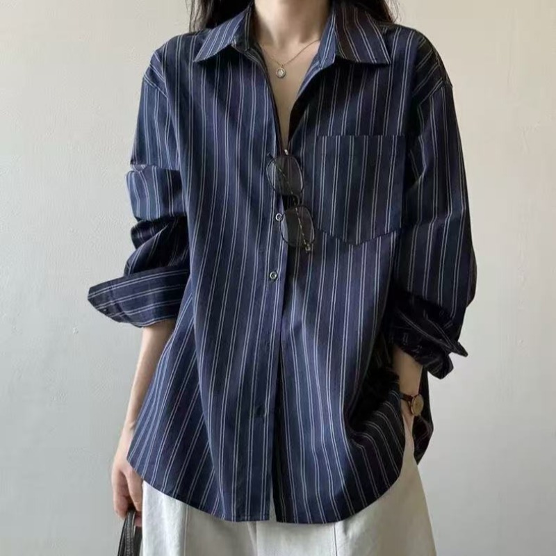 Women's Striped Long Sleeve Shirt Casual Loose Plus Size Top
