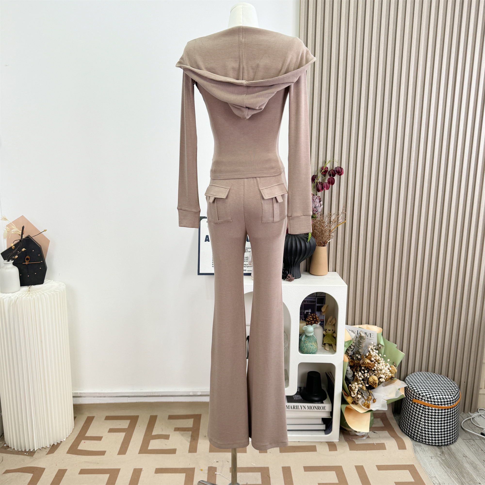 Women's Autumn Hooded Sweatshirt and Flared Pants Casual Sports Set